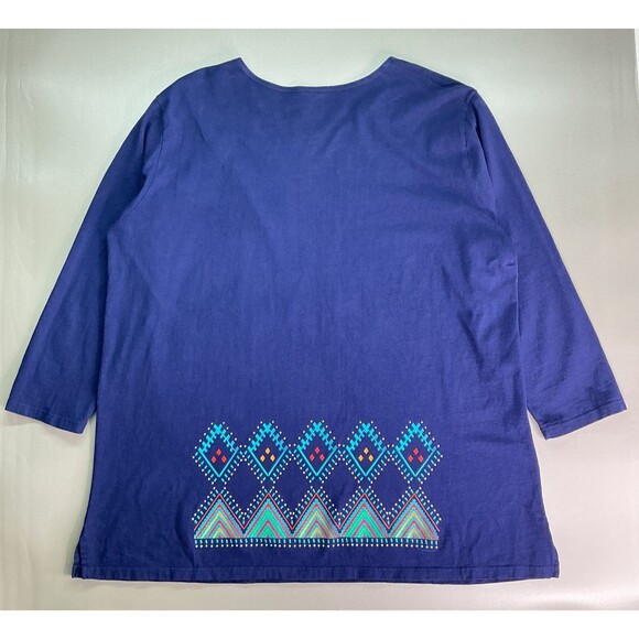 SABAKU Artsy Top Size 1X Ethnic Aztec Southwestern Print Navy 3/4 Sleeve BOHO - Picture 5 of 8
